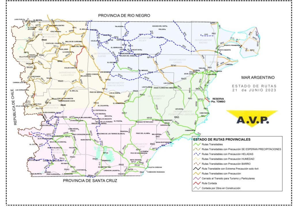 Estado de las rutas de Chubut del miércoles 21 de junio