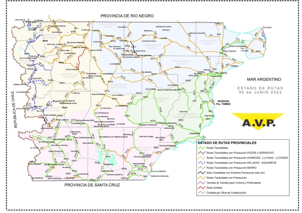 Estado de las rutas de Chubut del sábado 1 de julio