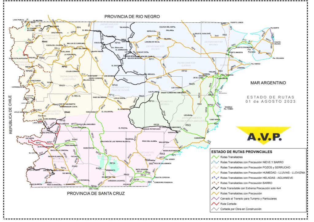 Estado de las rutas de Chubut del martes 1 de agosto