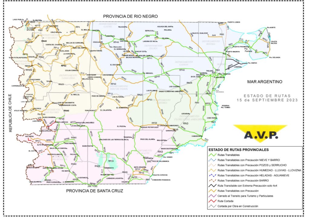 Estado de las rutas de Chubut del viernes 15 de septiembre